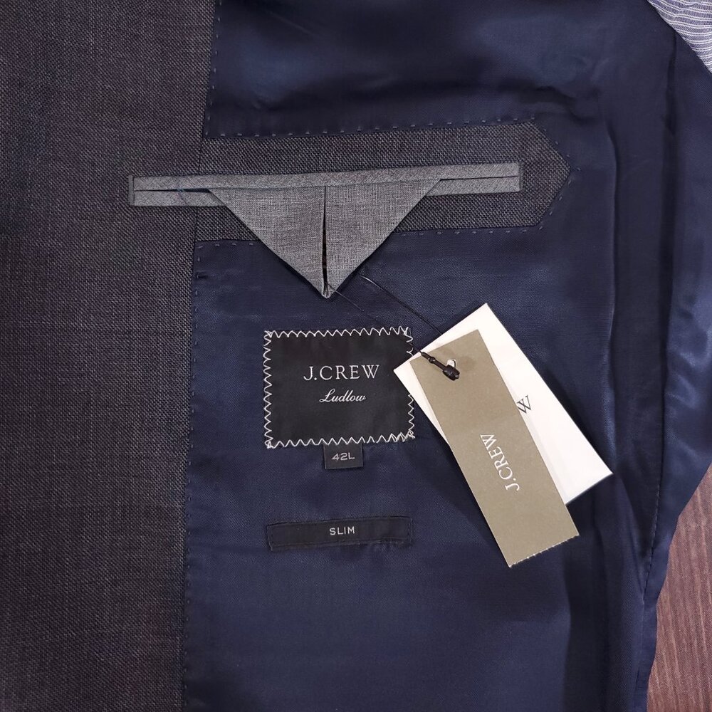 J Crew Ludlow Slim fit Suit Jacket 42L Tollegno 1900 Italian 3D Wool Charcoal - Picture 8 of 16